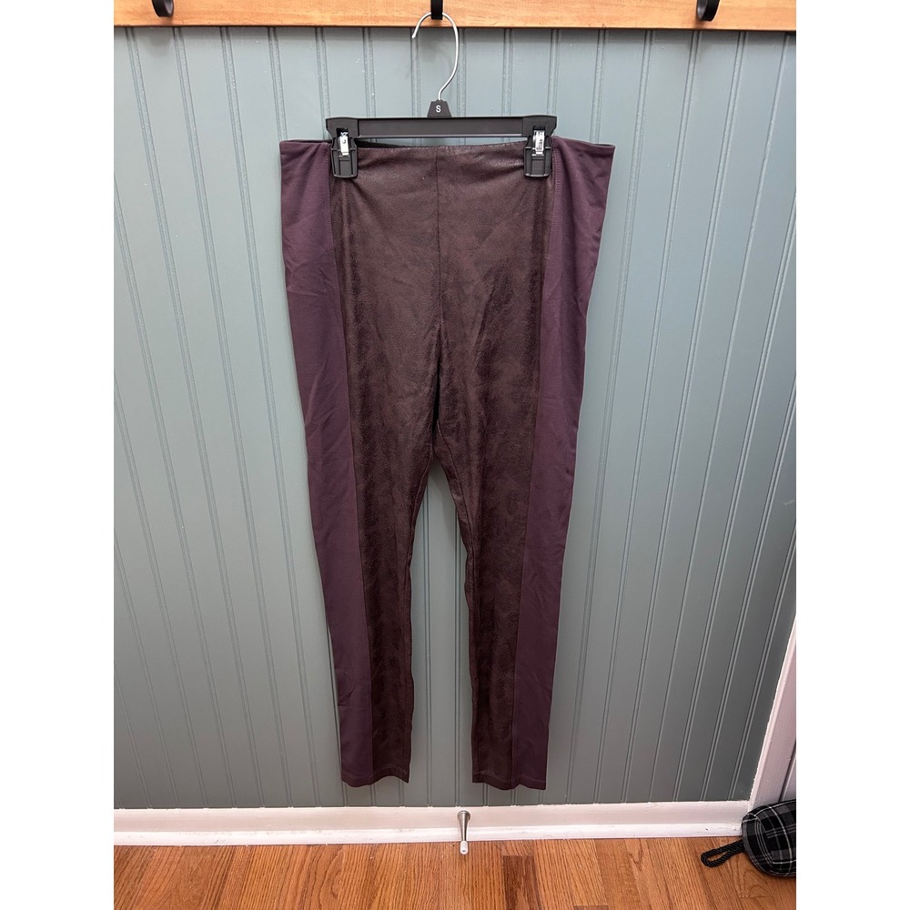 Soft Surroundings Womens Faux Leather Mixed‎ Media Leggings Burgundy Plum Size M